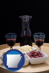 arkansas map icon and tapas and red wine
