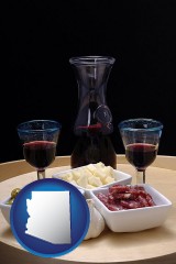 arizona map icon and tapas and red wine