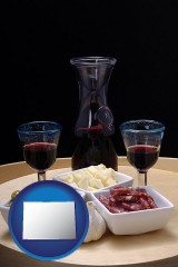 colorado map icon and tapas and red wine