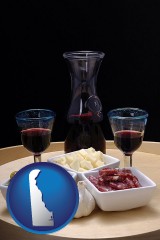 delaware map icon and tapas and red wine