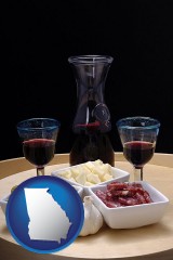 georgia map icon and tapas and red wine