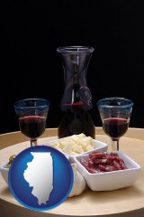 illinois map icon and tapas and red wine
