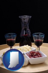 indiana map icon and tapas and red wine
