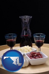 maryland map icon and tapas and red wine