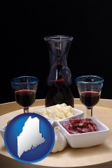 maine map icon and tapas and red wine