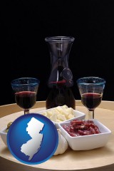 new-jersey map icon and tapas and red wine
