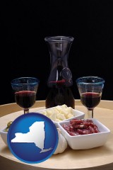 new-york map icon and tapas and red wine