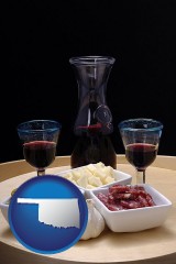oklahoma map icon and tapas and red wine