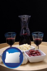 oregon map icon and tapas and red wine