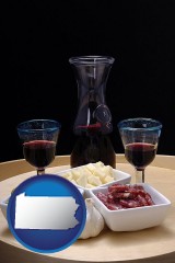 pennsylvania map icon and tapas and red wine