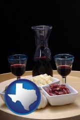 texas map icon and tapas and red wine