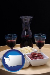 washington map icon and tapas and red wine