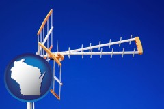 wisconsin map icon and a television antenna