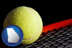 georgia map icon and a yellow tennis ball and tennis racket
