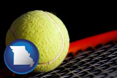 missouri map icon and a yellow tennis ball and tennis racket