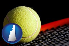 new-hampshire map icon and a yellow tennis ball and tennis racket