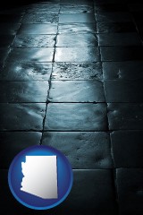 arizona map icon and an old tile floor