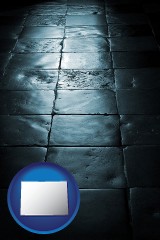 colorado map icon and an old tile floor