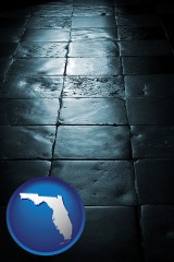 florida map icon and an old tile floor