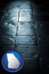 georgia map icon and an old tile floor