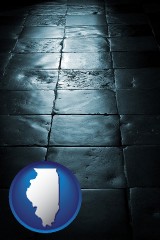 illinois map icon and an old tile floor