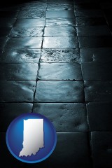 indiana map icon and an old tile floor