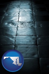 maryland map icon and an old tile floor