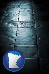 minnesota map icon and an old tile floor