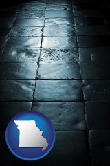 missouri map icon and an old tile floor