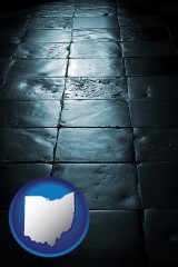 ohio map icon and an old tile floor