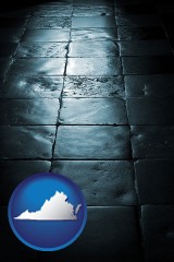 virginia map icon and an old tile floor