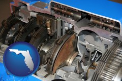 florida map icon and a cross section of a truck transmission gearbox