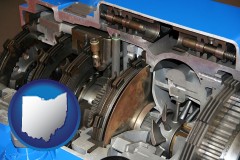 ohio map icon and a cross section of a truck transmission gearbox