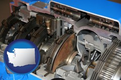 washington map icon and a cross section of a truck transmission gearbox