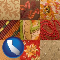 california map icon and upholstery fabric swatches
