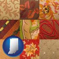 indiana map icon and upholstery fabric swatches