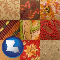 louisiana map icon and upholstery fabric swatches