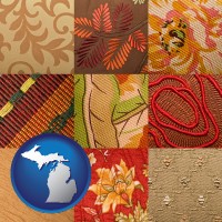 michigan map icon and upholstery fabric swatches