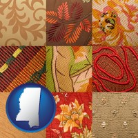 mississippi map icon and upholstery fabric swatches