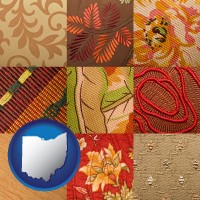 ohio map icon and upholstery fabric swatches