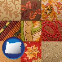 oregon map icon and upholstery fabric swatches
