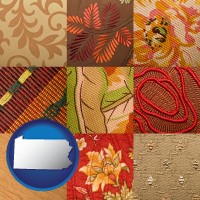 pennsylvania map icon and upholstery fabric swatches