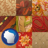 wisconsin map icon and upholstery fabric swatches