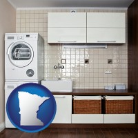 minnesota map icon and a washer and dryer in a laundry room