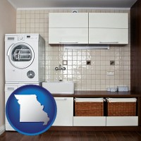 missouri map icon and a washer and dryer in a laundry room