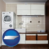 tennessee map icon and a washer and dryer in a laundry room