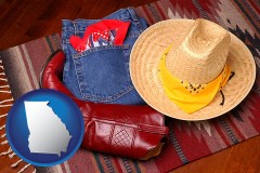 georgia map icon and western boots, hat, and jeans