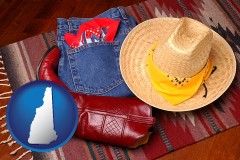new-hampshire map icon and western boots, hat, and jeans