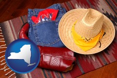 new-york map icon and western boots, hat, and jeans