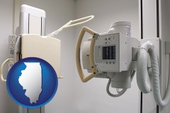 illinois map icon and a hospital x-ray machine